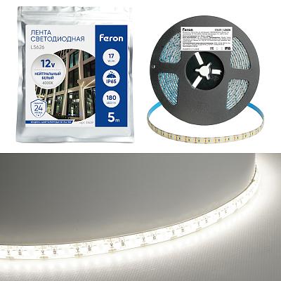 Светодиодная LED лента Feron LS626, 180SMD(2835)/m 17W/m 12V 5000*10*1.22мм 4000К IP65