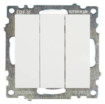 Выключатель 3-клавишный (механизм), STEKKER GLS10-7108-01, 250V, 10А, серия Катрин, белый