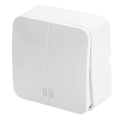 Выключатель открытой установки 2-клавишный с индикатором, STEKKER, 250В, 10А, IP20, серия София, бел