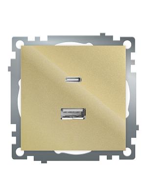 Розетка 2-местная USB + type C (механизм), 250В, 3А, max 20W, STEKKER, GLS10-7116-08, серия Катрин, 