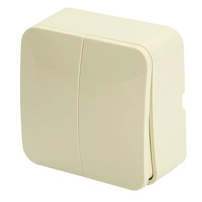 Выключатель открытой установки 2-клавишный, STEKKER, 250В, 10А, IP20, серия София, слоновая кость, M