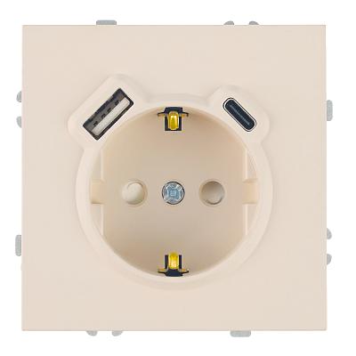 Розетка 1-местная з/ш с/з 16А + USB + Type C (механизм), STEKKER, 250В, 20W, серия Эмили, RST16-5119