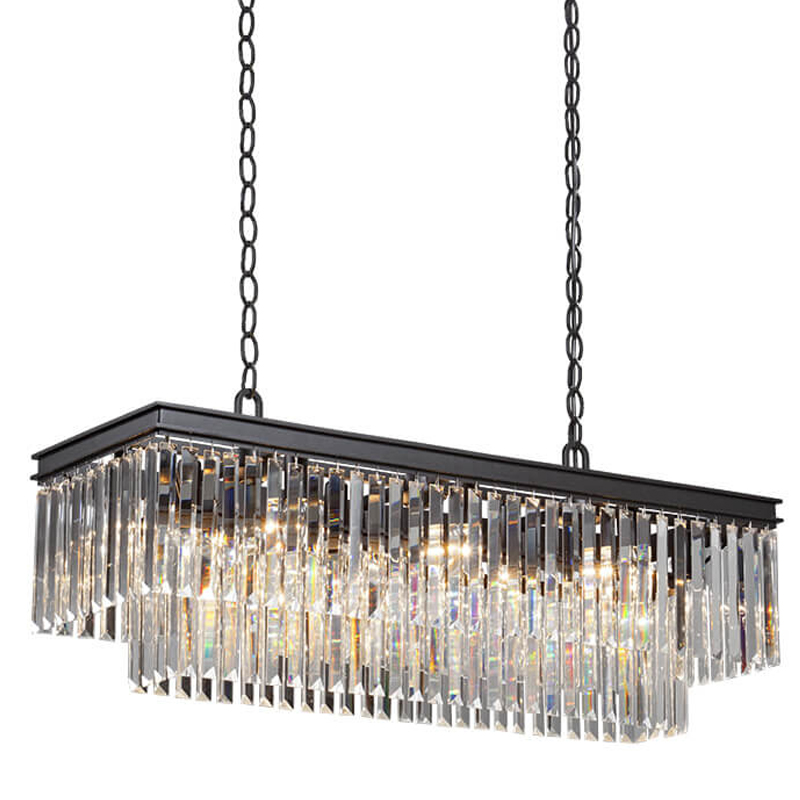 Люстра RH 1920s Odeon Clear Glass Rectangular Chandelier Black iron 100