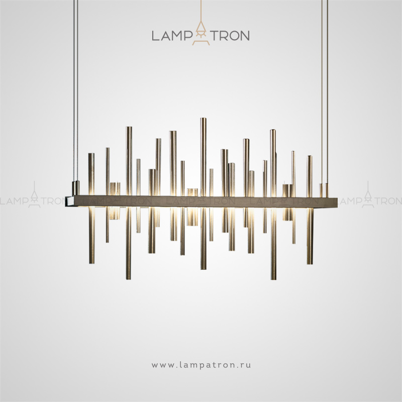 Реечный светодиодный светильник с плафонами в виде металлических трубочек разной высоты Lampatron CARBON