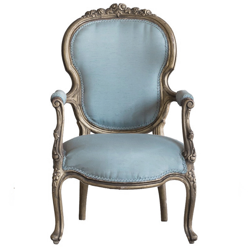 Кресло Arm Carved Chair blue linen 01.418