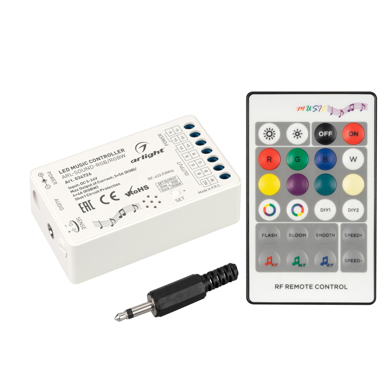 Аудиоконтроллер Arlight ARL-Sound-RGB/RGBW (12-24V, 4x4A, RF ПДУ 24кн) 034726