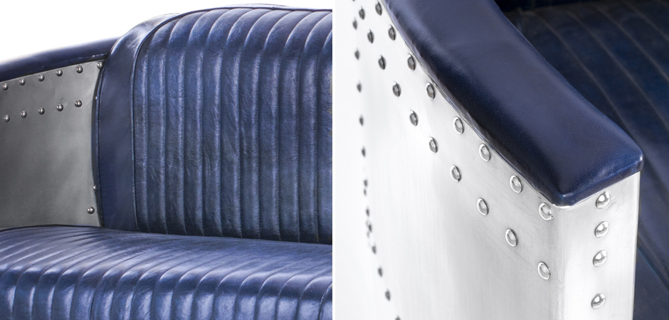 Диван Авиатор Sofa 2 seat синяя кожа 05.171