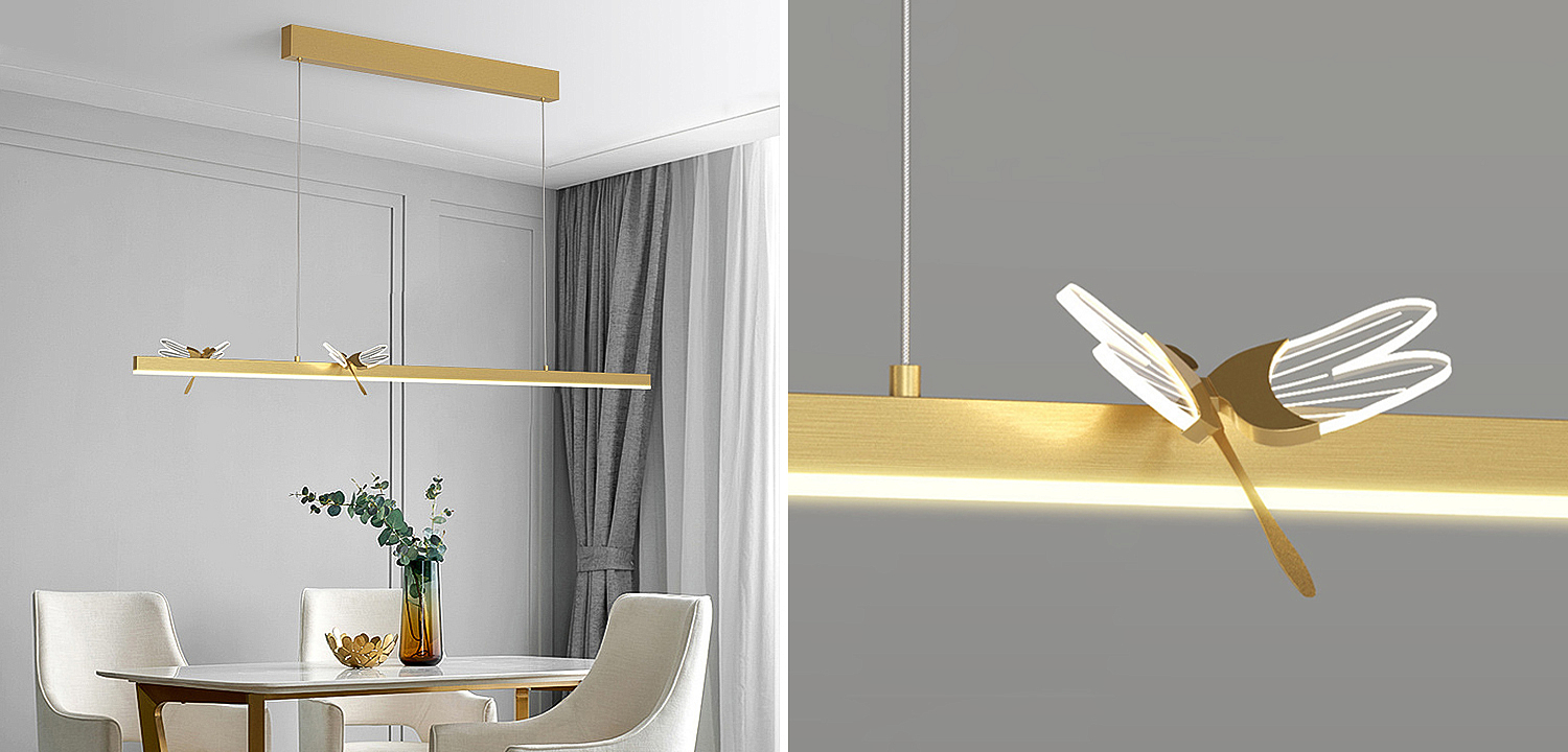 Линейный светильник со стрекозами Dragonfly Linear Chandelier Gold Loft-Concept 40.6268-0