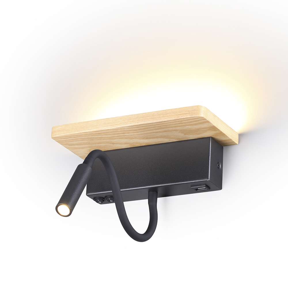 Настенный светильник-полка с подсветкой/USB ODEON LIGHT WOODY 3868/8WL