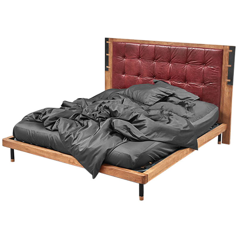 Кровать деревянная с изголовьем из натуральной кожи Kearns Bed 08.057-2