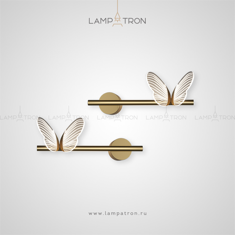Серия симметричных бра со стилизованным под бабочку плафоном на горизонтальной рейке Lampatron BABETTA WALL B