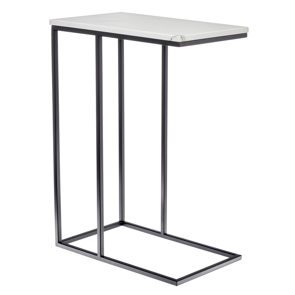 Придиванный столик Loft 50x30см белый мрамор с черными ножками Bradexhome RF 0358