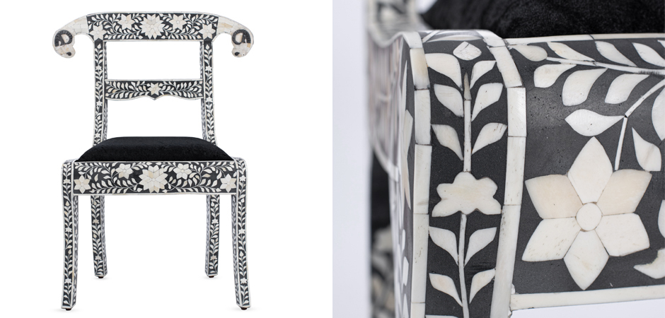 Стул черный отделка кость Anglo-Indian Bone Inlaid Side Chairs with Ram's Head 03.215
