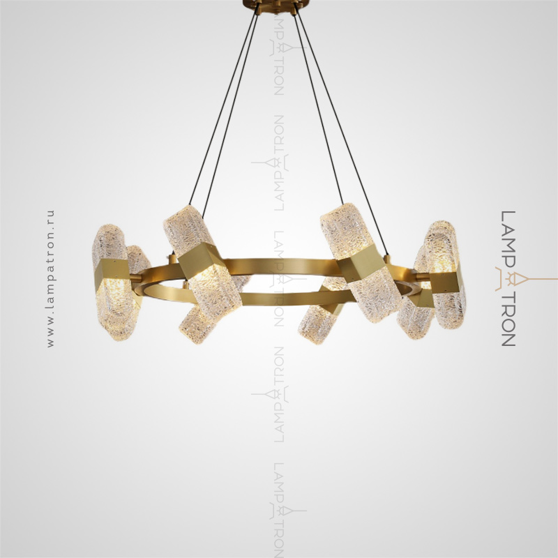 Серия светодиодных люстр на кольцевом каркасе с поворотными плафонами в виде рельефных слитков Lampatron CHARLIN