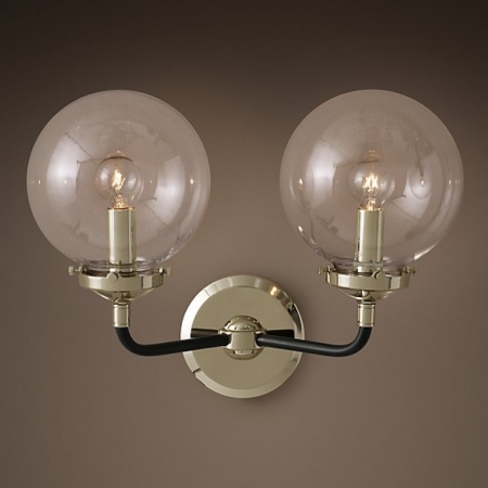 Бра Bistro Globe Clear Glass Double Sconce Nickel Loft Concept 44.151