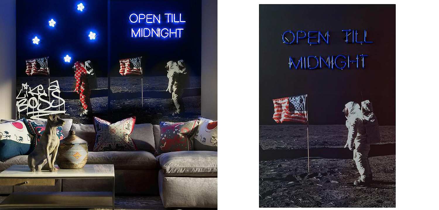 Дизайнерский Постер Неоновый светящийся Moon Landing Loft Concept 80.265