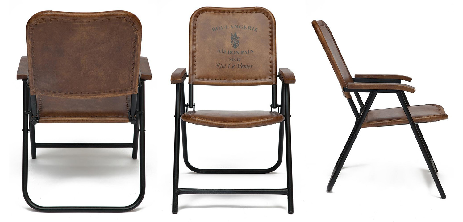 Складной кожаный стул Industrial Folding buffalo leather chair 03.562