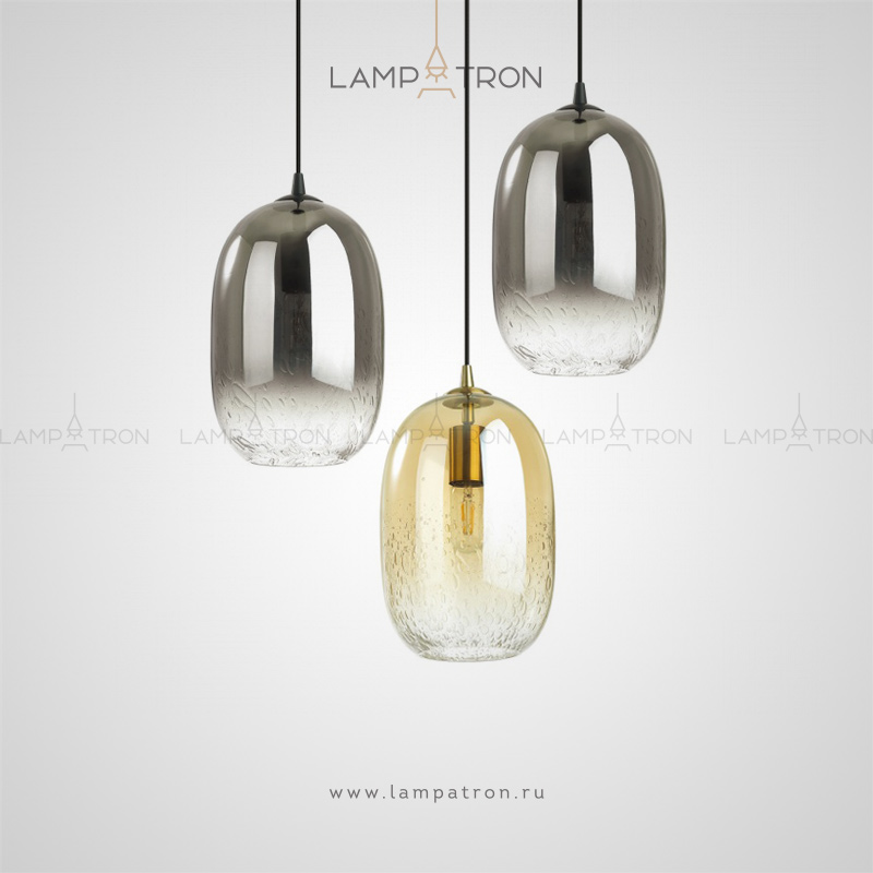 Серия подвесных светильников из цветного стекла с природным декором в виде множества пузырьков воздуха. Lampatron AEVG ONE