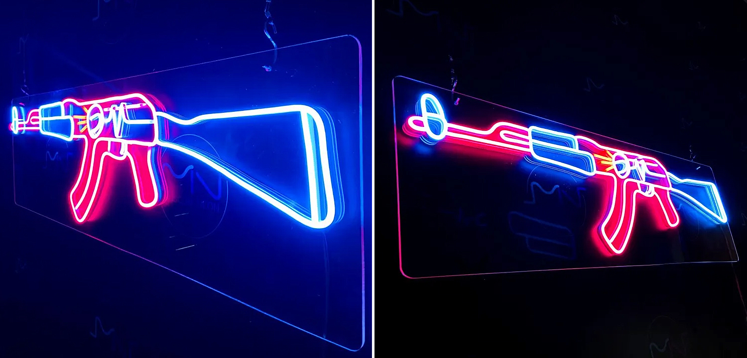 Неоновая настенная лампа Machine Gun Neon Wall Lamp Loft-Concept 46.208-2