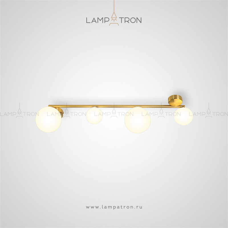 Потолочный светильник с шарообразными плафонами разного диаметра на металлической рейке Lampatron ELBOW