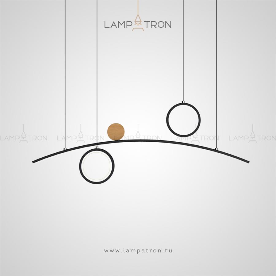 Светодиодный светильник с рейкой в форме дуги, светодиодными кольцами на разных уровнях и деревянным диском Lampatron ABIGAIL LONG
