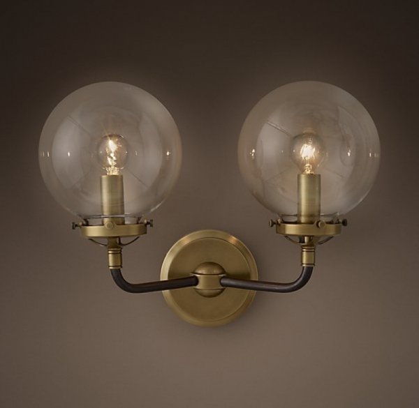 Бра Bistro Globe Clear Glass Double Sconce Brass 44.150 Loft-Concept