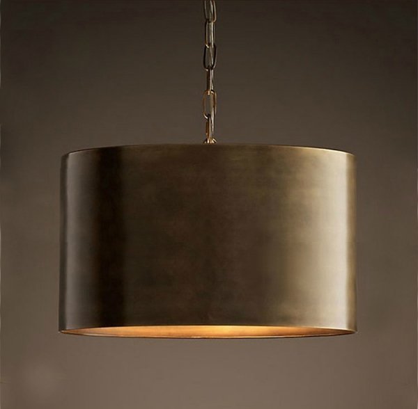 Подвесной светильник RH Antiqued Metal Drum Pendant lamp Brown | диаметр 40 см