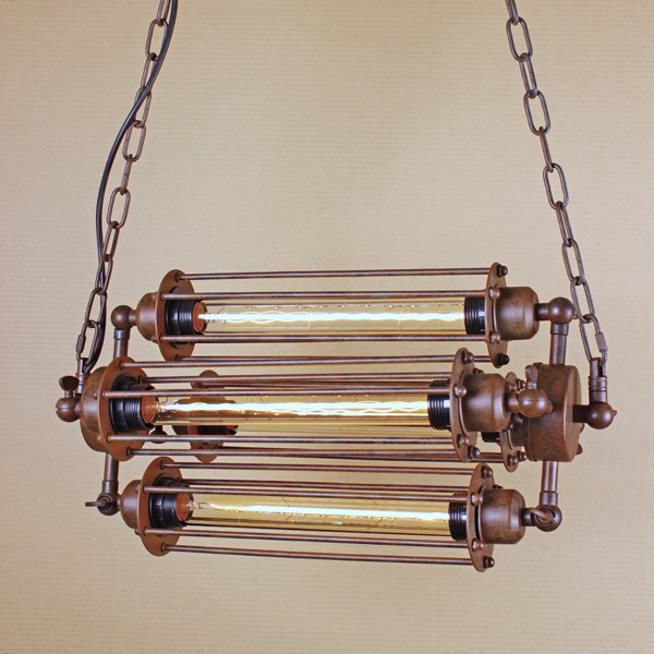 Люстра Loft Industrial Edison Cage Horizontal Quatro Chain