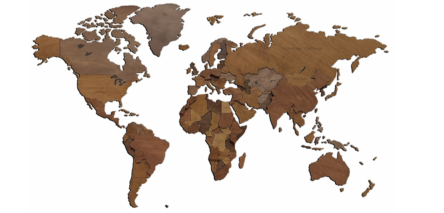 Аксессуар на стену Wooden World Map цвет орех Loft-Concept 83.292