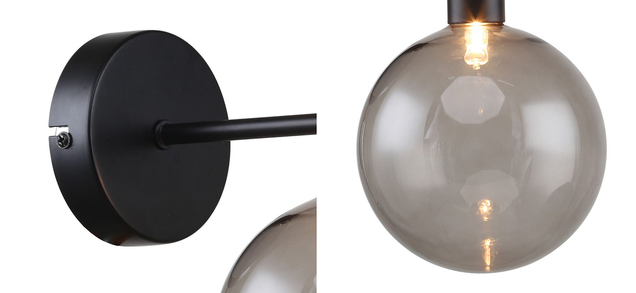 Бра с выдувным плафоном серого цвета Carmella Globe Black Loft-Concept 44.2354-3