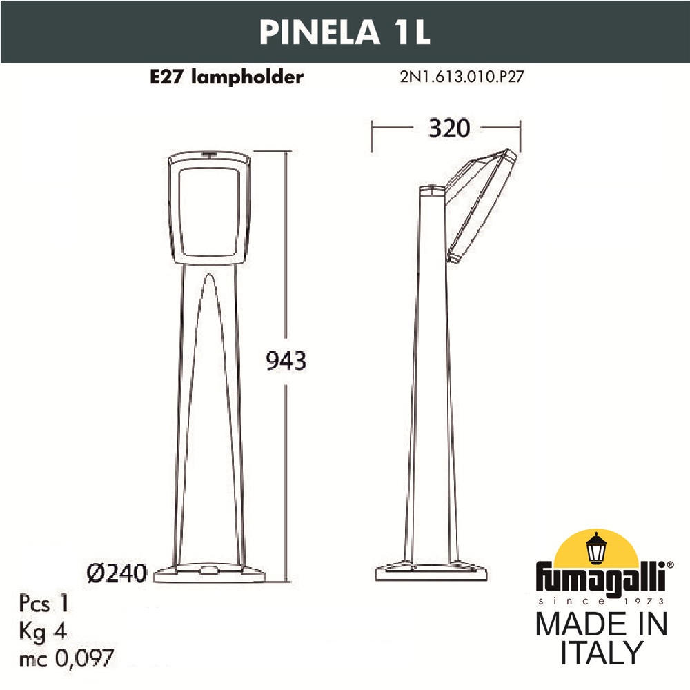 Садовый светильник-столбик FUMAGALLI PINELA 1L 2N1.613.010.WYF1R