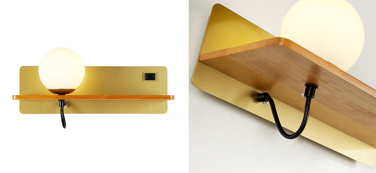 Бра с полкой Gold GAVIN WOOD USB Loft-Concept 44.2322-3