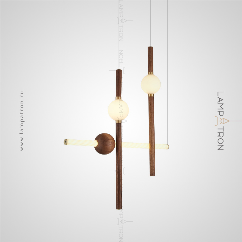 Готовая комбинация подвесных светильников вытянутой цилиндрической формы с деревянными элементами Lampatron CORNELL MORE