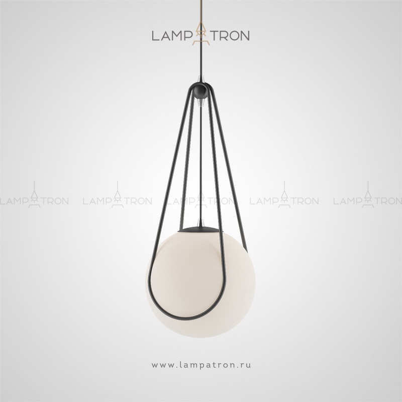 Подвесной светильник с шарообразным стеклянным матовым плафоном в стиле Модерн на оригинальном черном креплении Lampatron CHASIL ONE