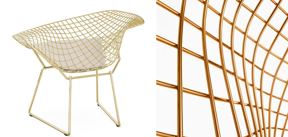 Кресло Bertoia Diamond Chair Gold designed by Harry Bertoia 03.173