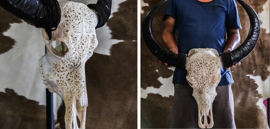 Череп буйвола с резьбой Buffalo Skull Tribal Carving Loft-Concept 60.016