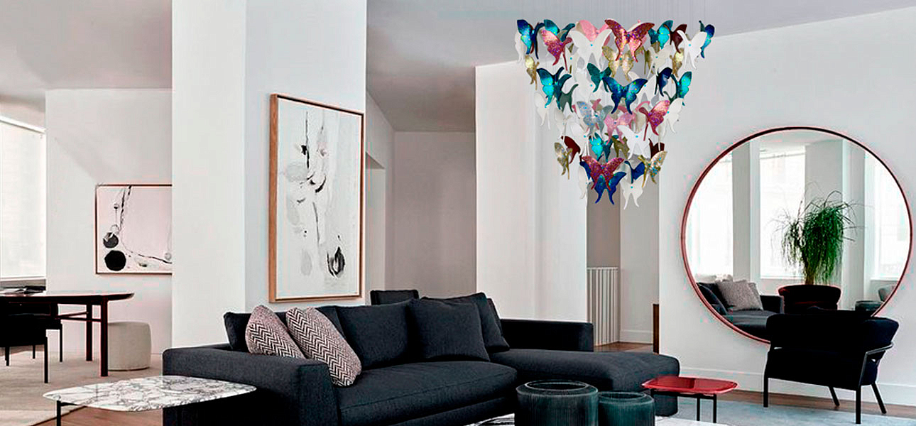 Люстра Цветные Бабочки Жемчужно-серая база Night Butterflies Chandelier Multi Color Loft-Concept 48.468-3