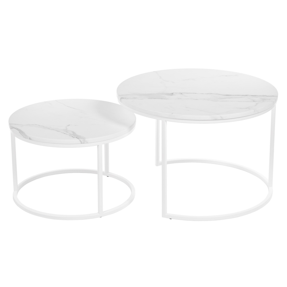 Набор кофейных столиков Tango белый мрамор с белыми ножками 2шт Bradexhome RF 0351