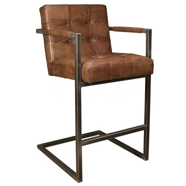 Кожаный стул Bar Stool Leather Iron Tufted 02.036
