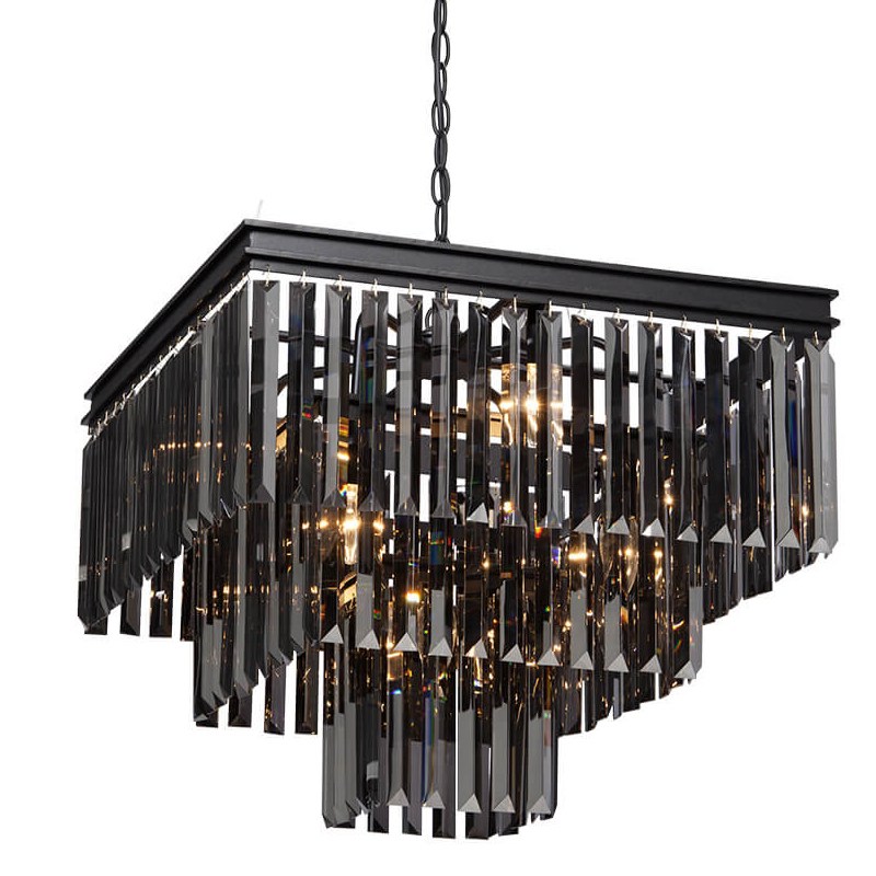 Люстра RH 1920s Odeon Smok Glass Fringe Chandelier - 3 square стекло Смок 53 см