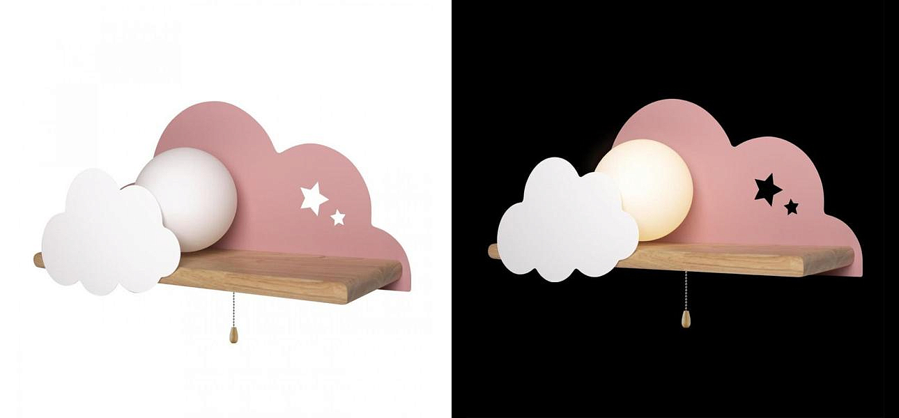 Бра с деревянной полкой розовое Облако Wall Lamp Pink Cloud Loft-Concept 44.2165-3