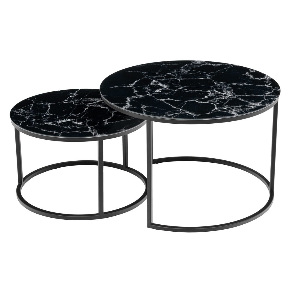 Набор кофейных столиков Tango чёрный мрамор с чёрными ножками 2шт Bradexhome RF 0375