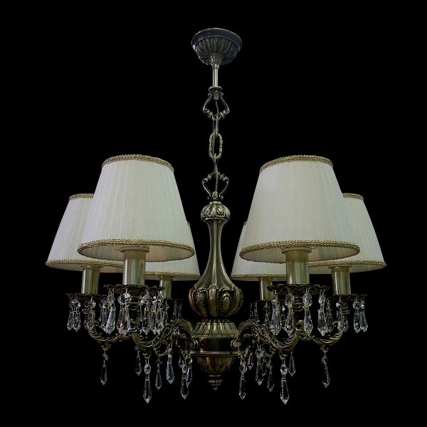 Люстра из бронзы НК-О-6 ЛАВ Абажур + Хрусталь