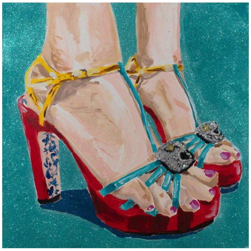 Картина Portrait of Feet with Gucci Red & Blue Heels, Pink Toe Nails, and Turquoise Glitter Background Loft Concept 80.402-1