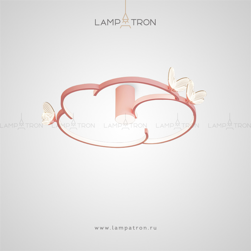 Потолочный светильник с декоративными светящимися бабочками на розовом фигурном каркасе с LED-свечением Lampatron BABETTA PINK