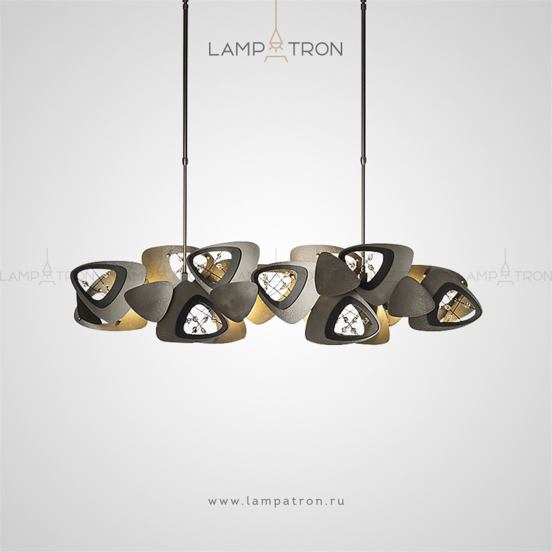 Реечный светильник с абажуром в виде композиции из треугольных пластин с декоративными вставками из хрустальных камней Lampatron DAGMAR