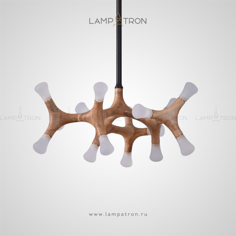 Серия дизайнерских светильников на потолочных стойках с каркасом из древесины молекулярной формы и светодиодными источниками Lampatron SANTANA