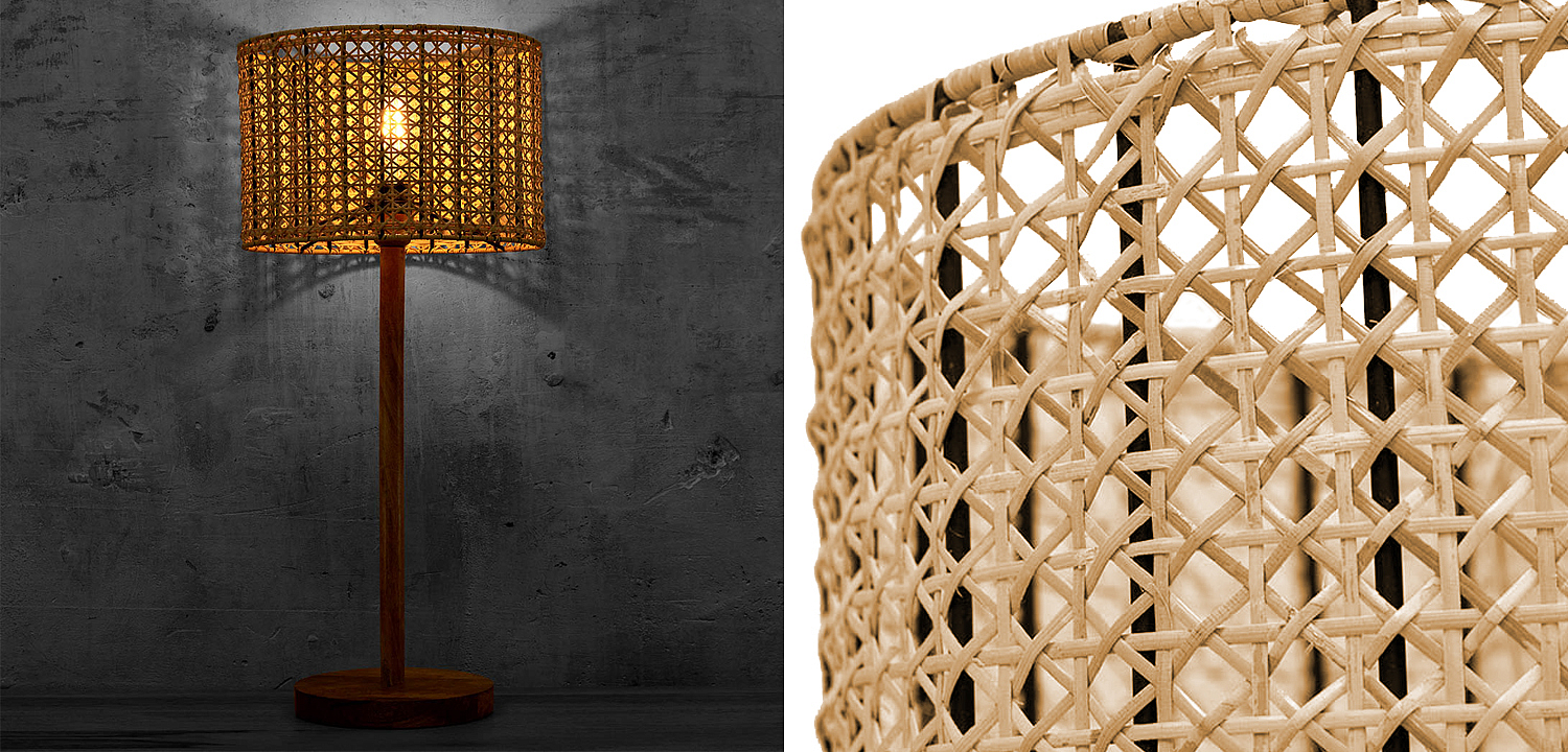 Деревянная настольная лампа с абажуром из ротанга Tamari Wicker Table Lamp Loft-Concept 43.952-2