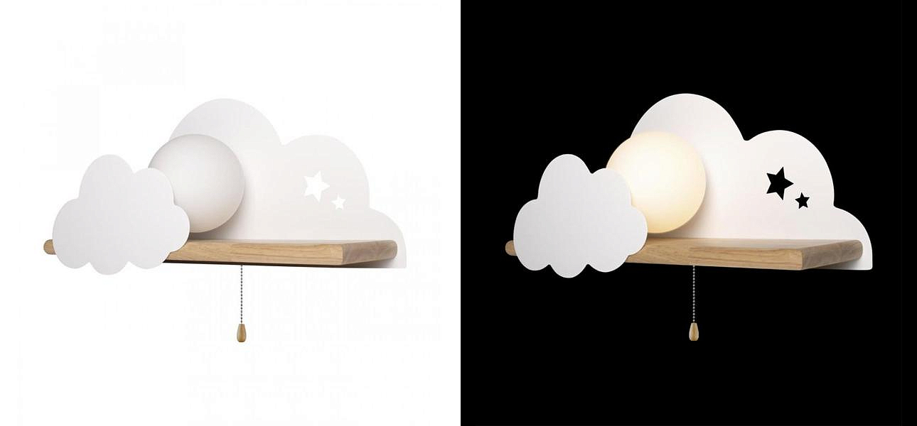 Бра с деревянной полкой белое Облако Wall Lamp White Cloud Loft-Concept 44.2160-3