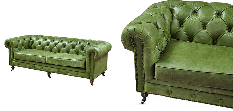 Диван Chesterfield leather Sofa green 05.229-2